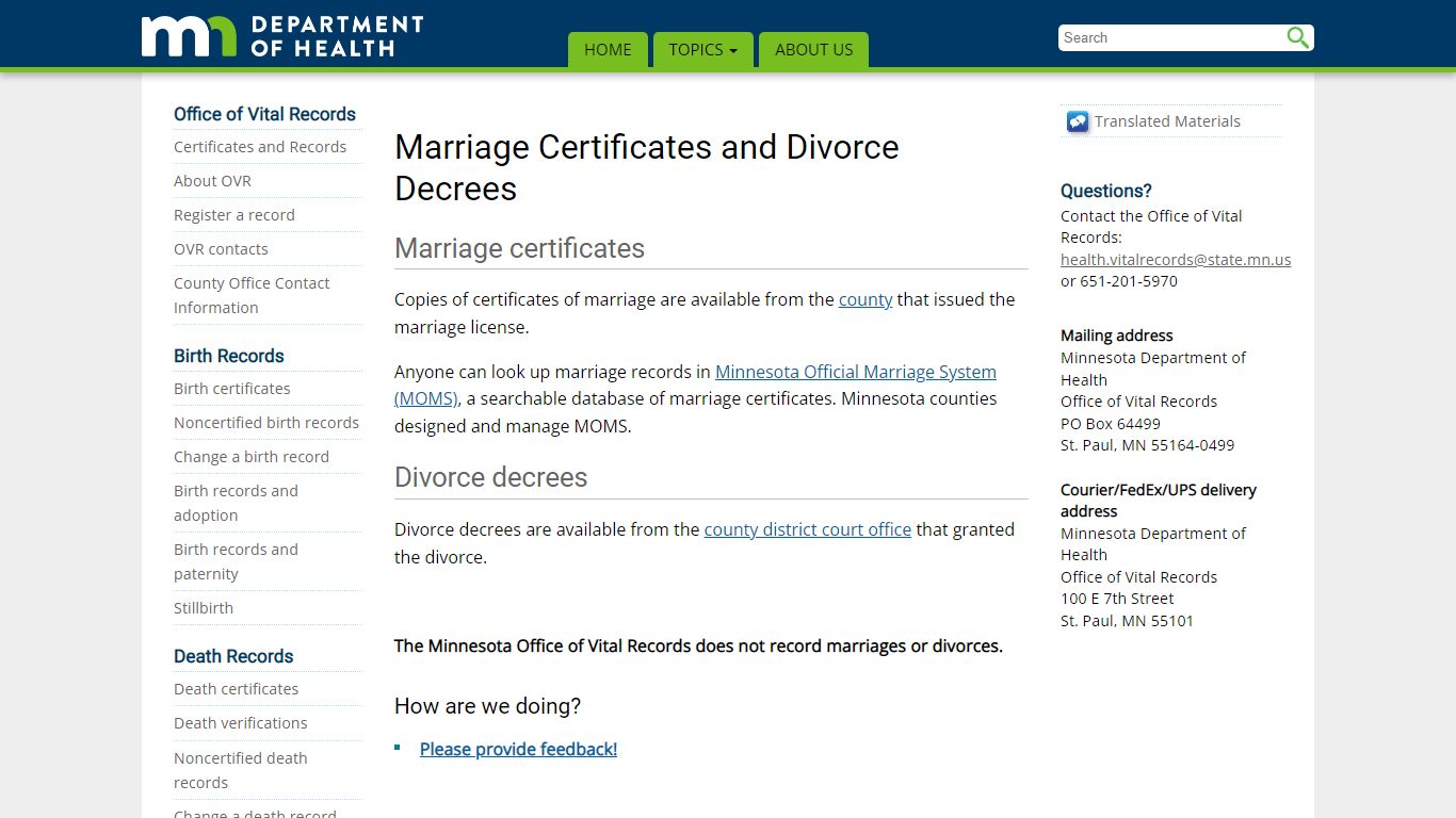 Marriage Certificates and Divorce Decrees - Department of Health